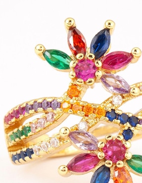 Anillo de flor Yoiko Floral zirconia con acabado baño de oro 14 k
