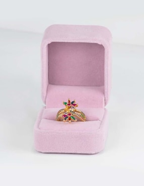 Anillo de flor Yoiko Floral zirconia con acabado baño de oro 14 k