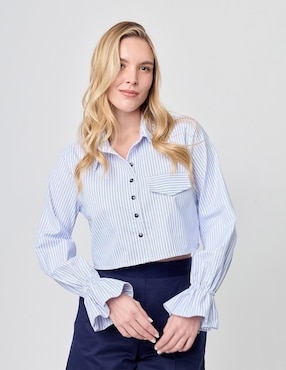 Blusa camisera Linea Pura manga larga para mujer