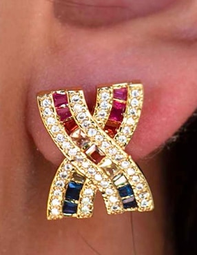 Broqueles de cruz Yoiko Nexo con acabado baño de oro zirconia