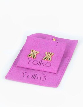Broqueles de cruz Yoiko Nexo con acabado baño de oro zirconia