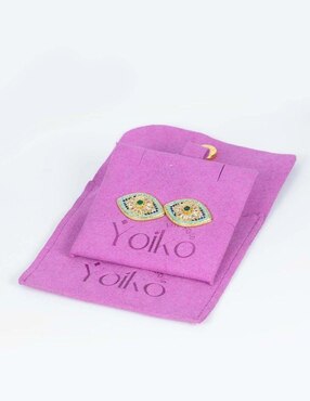 Broqueles de ojo Yoiko Celeste con acabado baño de oro zirconia