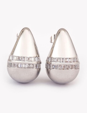 Broqueles de gota Yoiko Gem Duo con acabado baño rodio zirconia