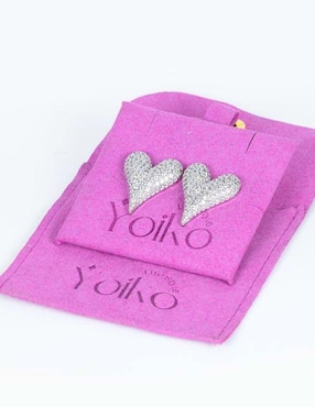 Broqueles de corazón Yoiko con acabado baño rodio zirconia