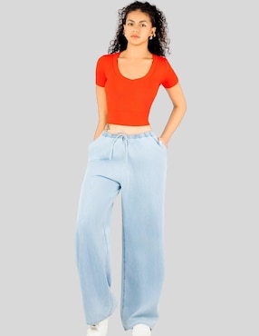 Playera manga corta Malabis Crops Pullover cuello v para mujer