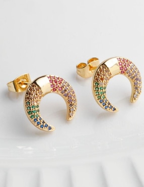 Broqueles de luna Yoiko con acabado baño de oro 18 K zirconia
