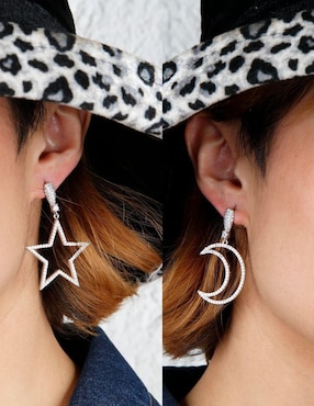 Aretes largos Yoiko Celestisse con acabado baño rodio zirconia
