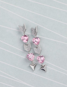 Aretes largos de flecha Yoiko Amarisse Flèche con acabado baño rodio zirconia