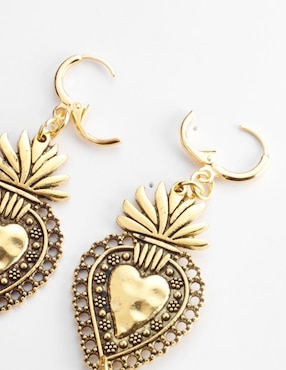 Aretes largos de corazón Yoiko Milagritos Alto Golden 18 k baño de oro cristal