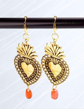 Aretes largos de corazón Yoiko Milagritos Alto Golden 18 k baño de oro cristal