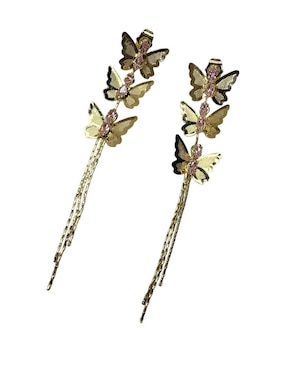 Aretes largos mariposa Limerence by Claudia Herrera con acabado baño de oro 14 k zirconia