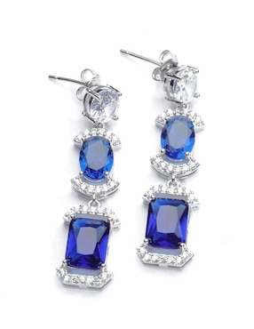 Aretes largos Yoiko Lumira con acabado baño rodio zirconia