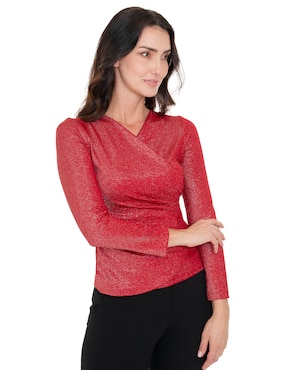 Playera manga larga Atelier Petite cuello V para mujer