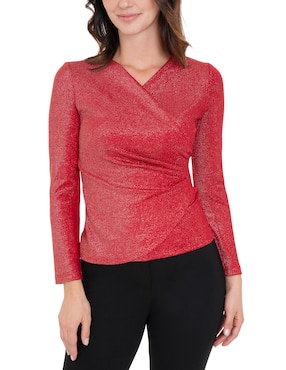 Playera manga larga Atelier Petite cuello V para mujer