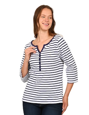 Playera manga 3/4 Ferrioni Lorela cuello V para mujer