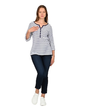 Playera manga 3/4 Ferrioni Lorela cuello V para mujer