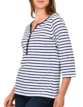 Playera manga 3/4 Ferrioni Lorela cuello V para mujer