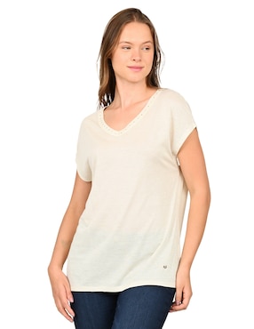Playera manga corta Ferrioni Matilda cuello V para mujer