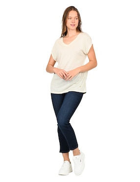 Playera manga corta Ferrioni Matilda cuello V para mujer