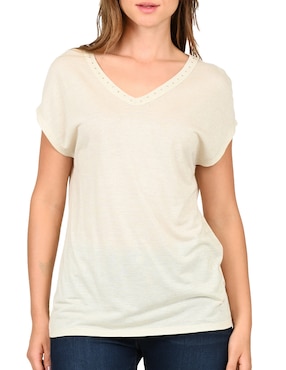 Playera manga corta Ferrioni Matilda cuello V para mujer