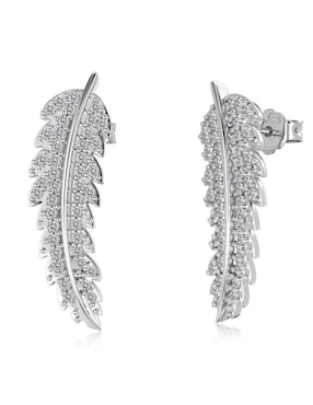 Aretes largos de hoja Yoiko Aurea de plata p 925 zirconia