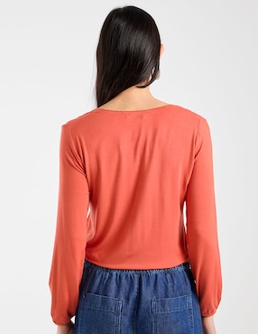 Playera manga larga Ferrioni cuello v para mujer