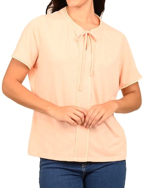 Playera manga corta Ferrioni cuello con amarre para mujer
