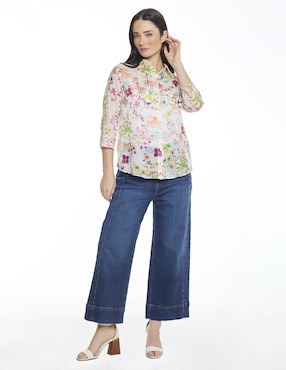 Blusa camisera Foley's Esenciales manga 3/4 para mujer