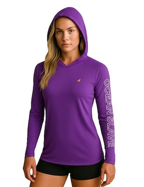 Playera manga larga Ocean Slave Sailing Fit con protección UV 50+ cuello redondo para mujer