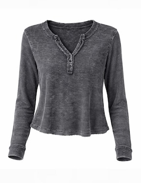 Playera manga larga Too Good cuello V para mujer