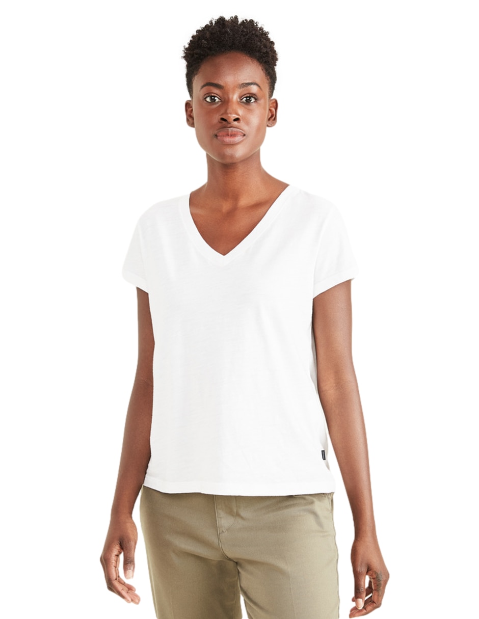 Playera manga corta cuello V para mujer 1