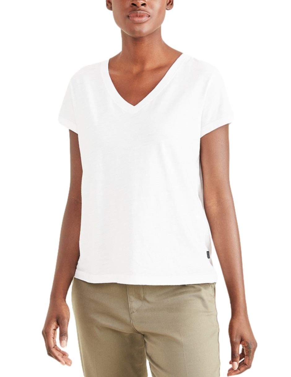 Playera manga corta cuello V para mujer 2