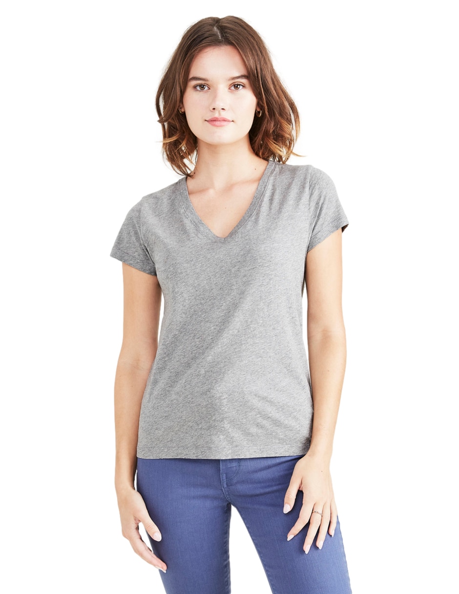 Playera manga corta cuello V para mujer 1