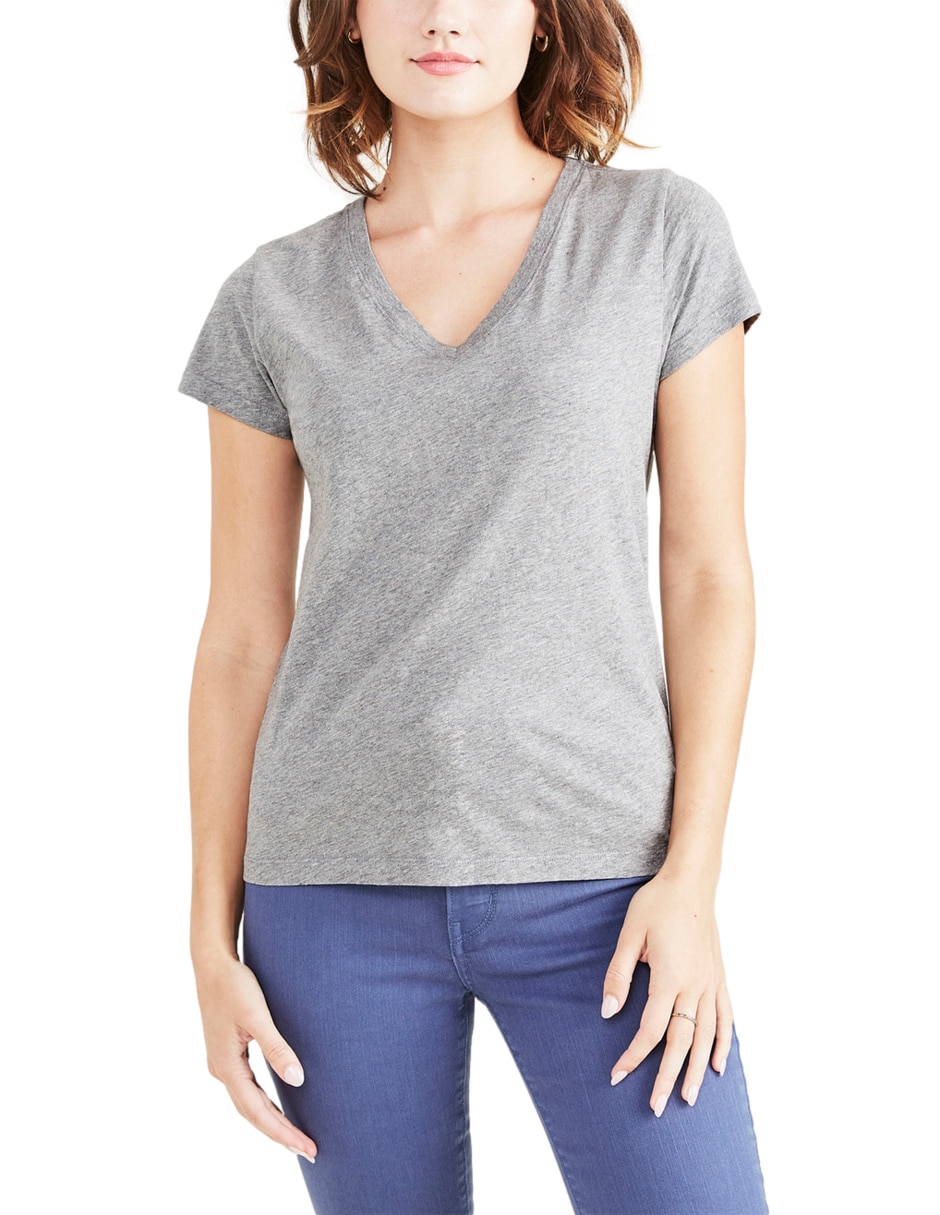 Playera manga corta cuello V para mujer 2