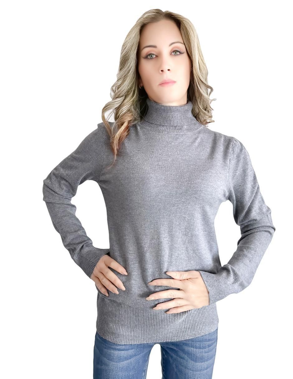 Mezclilla Outfit Blusa Cuello De Tortuga Gris BLUSA DE LANA CUELLO