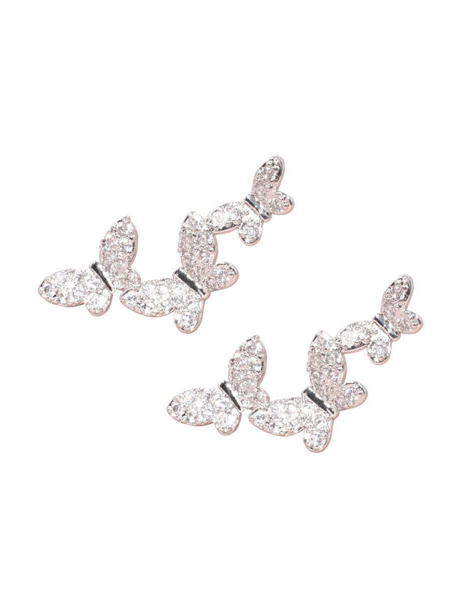 Broqueles de mariposa con acabado baño rodio zirconia