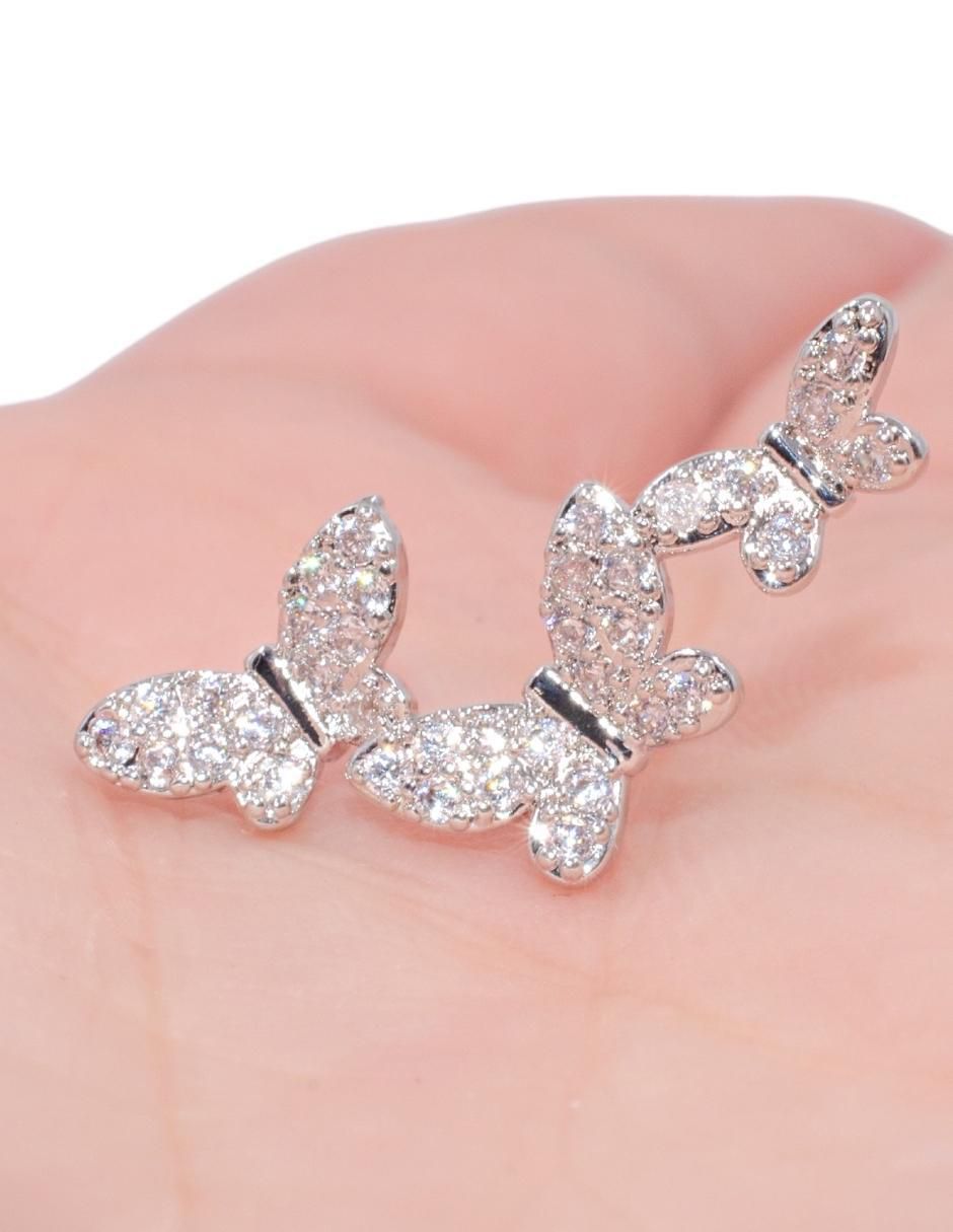 Broqueles de mariposa con acabado baño rodio zirconia 2