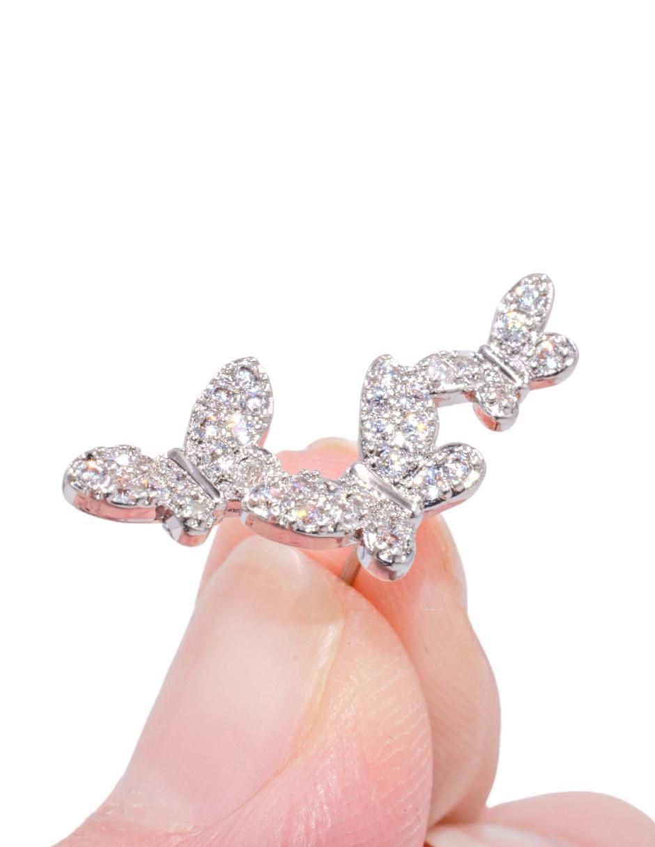 Broqueles de mariposa con acabado baño rodio zirconia 4