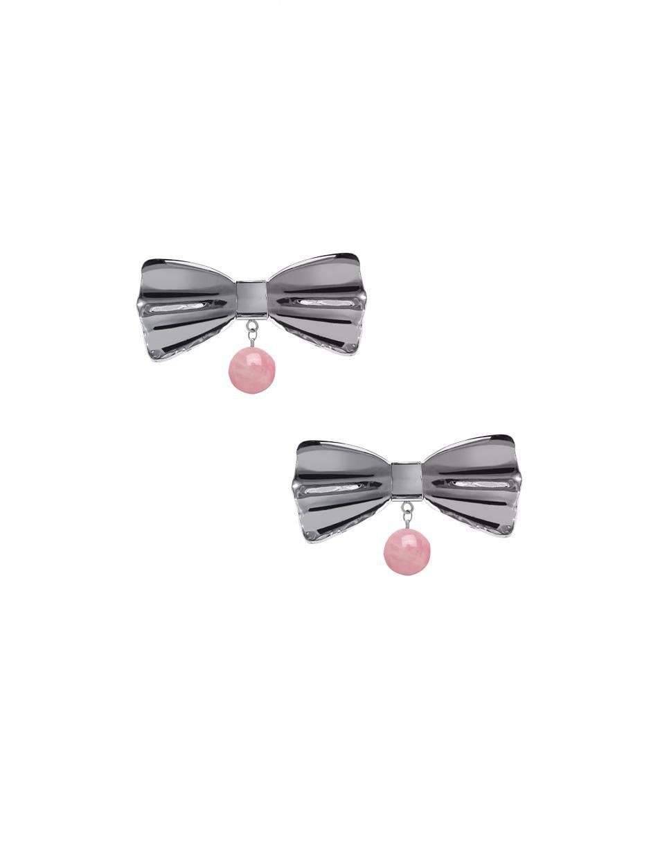 Aretes de moño Enrique Garcia de plata P 925 con acabado brillante cuarzo rosa 1