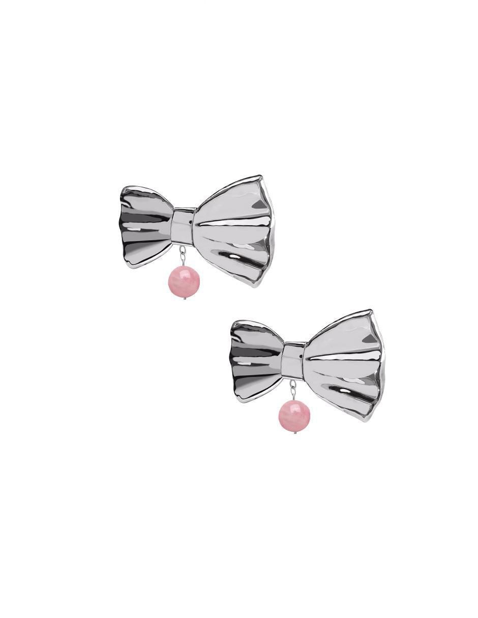Aretes de moño Enrique Garcia de plata P 925 con acabado brillante cuarzo rosa
