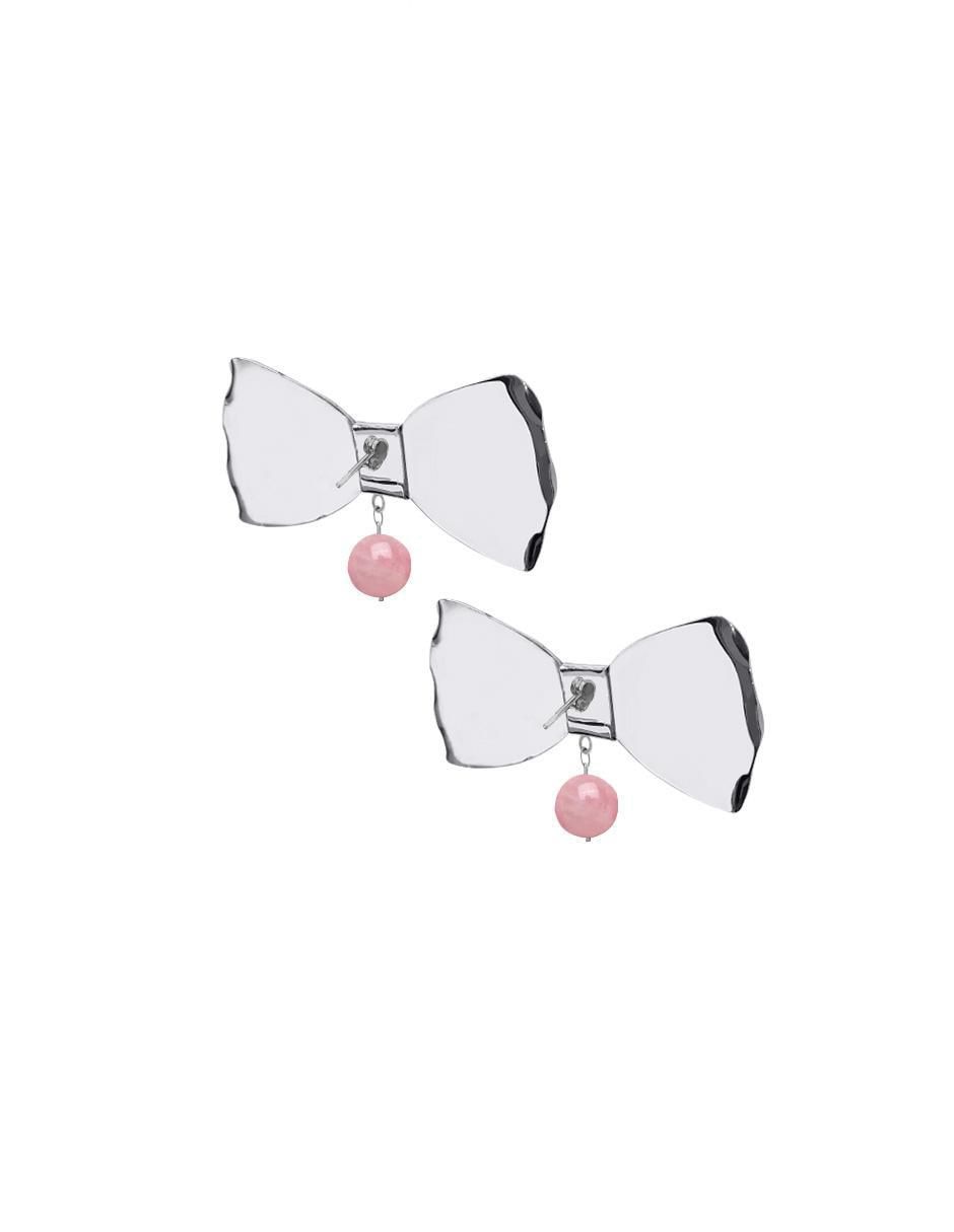 Aretes de moño Enrique Garcia de plata P 925 con acabado brillante cuarzo rosa