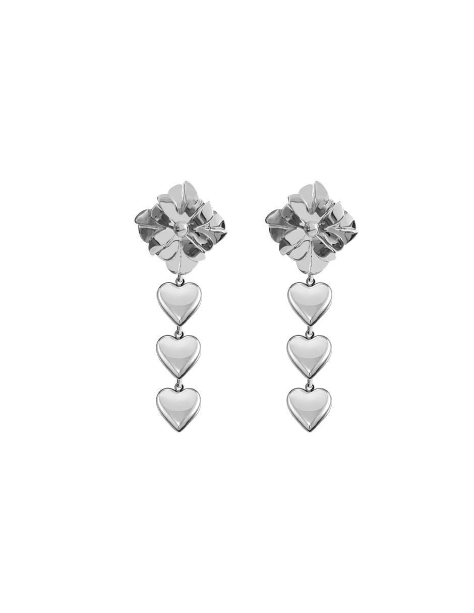 Aretes de corazón Enrique Garcia de plata P 925 con acabado plateado