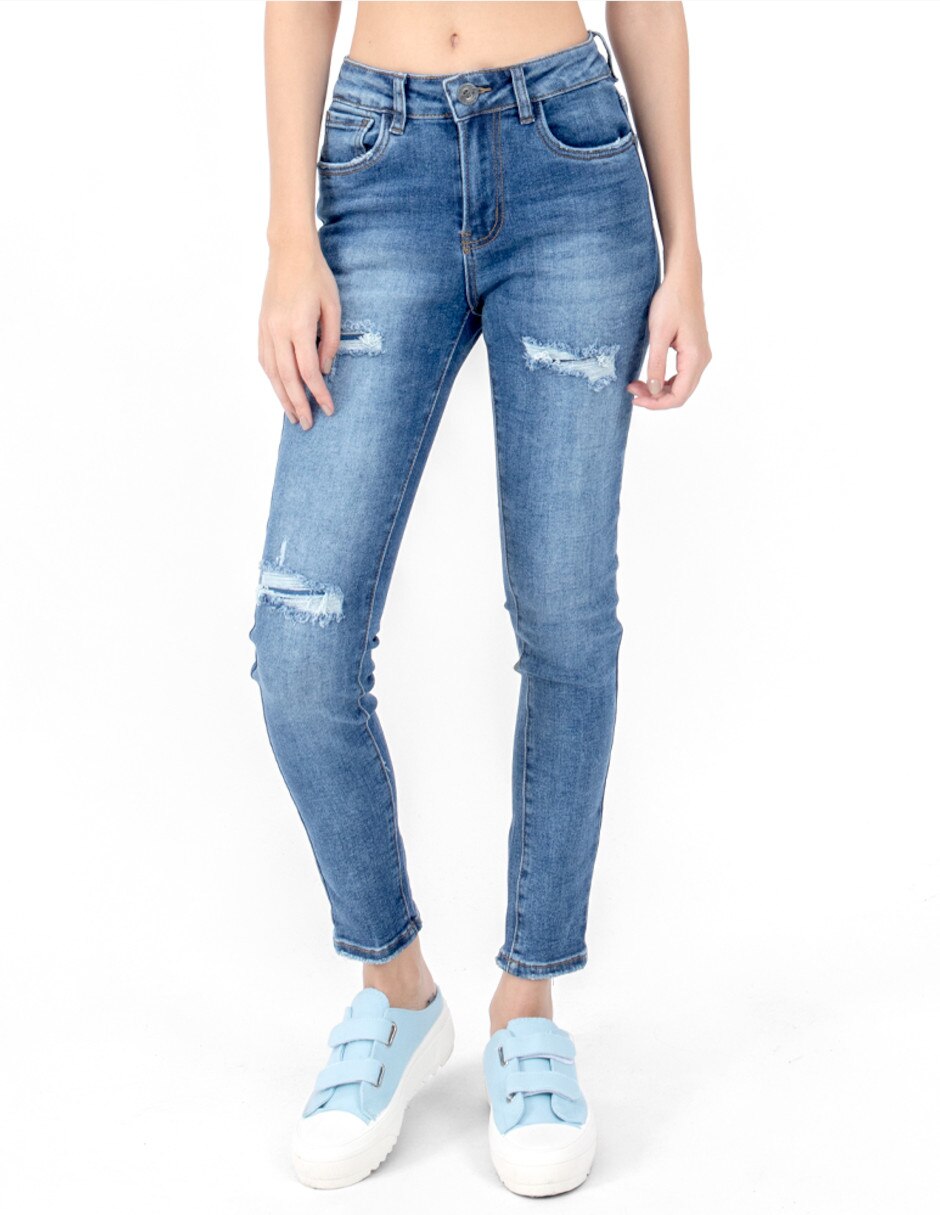 Jeans slim corte cintura para mujer 1