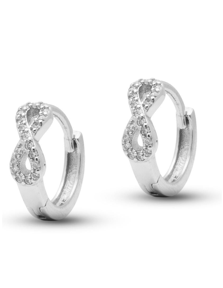 Aretes de infinito de plata P 925 con acabado brillante zirconia