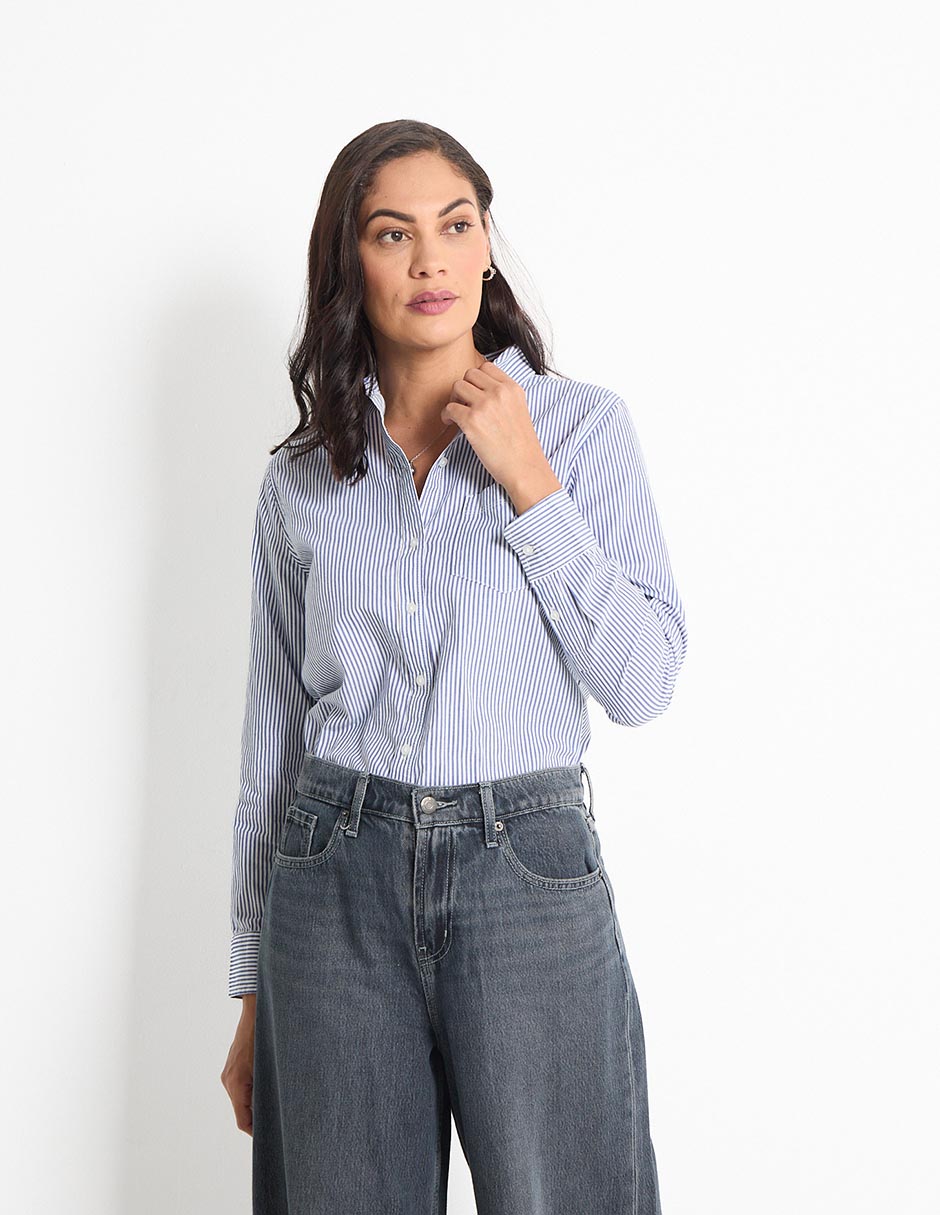 Blusa camisera manga larga para mujer