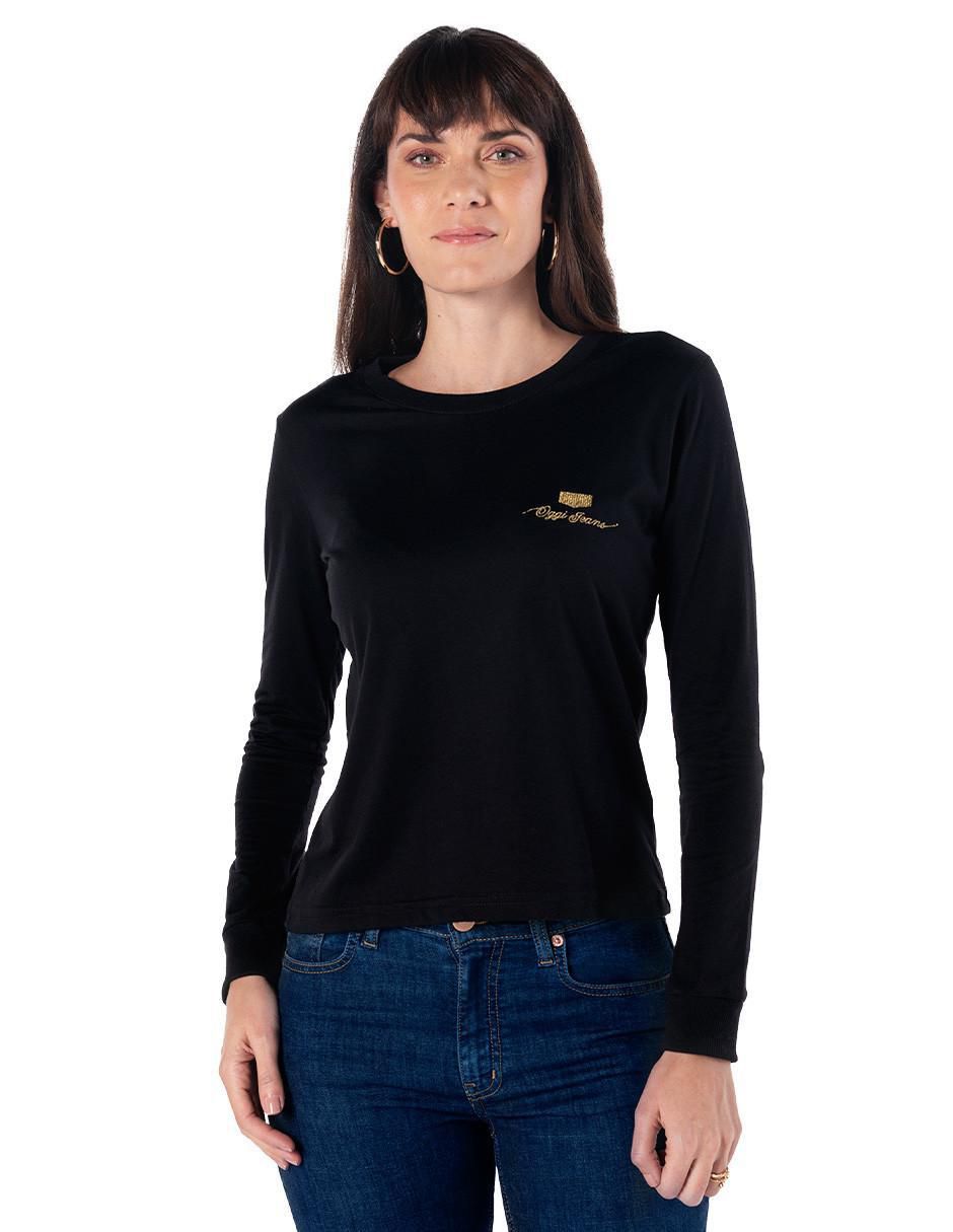 Blusa Playera De Manga Larga Negra Para Mujer Playera Manga Larga