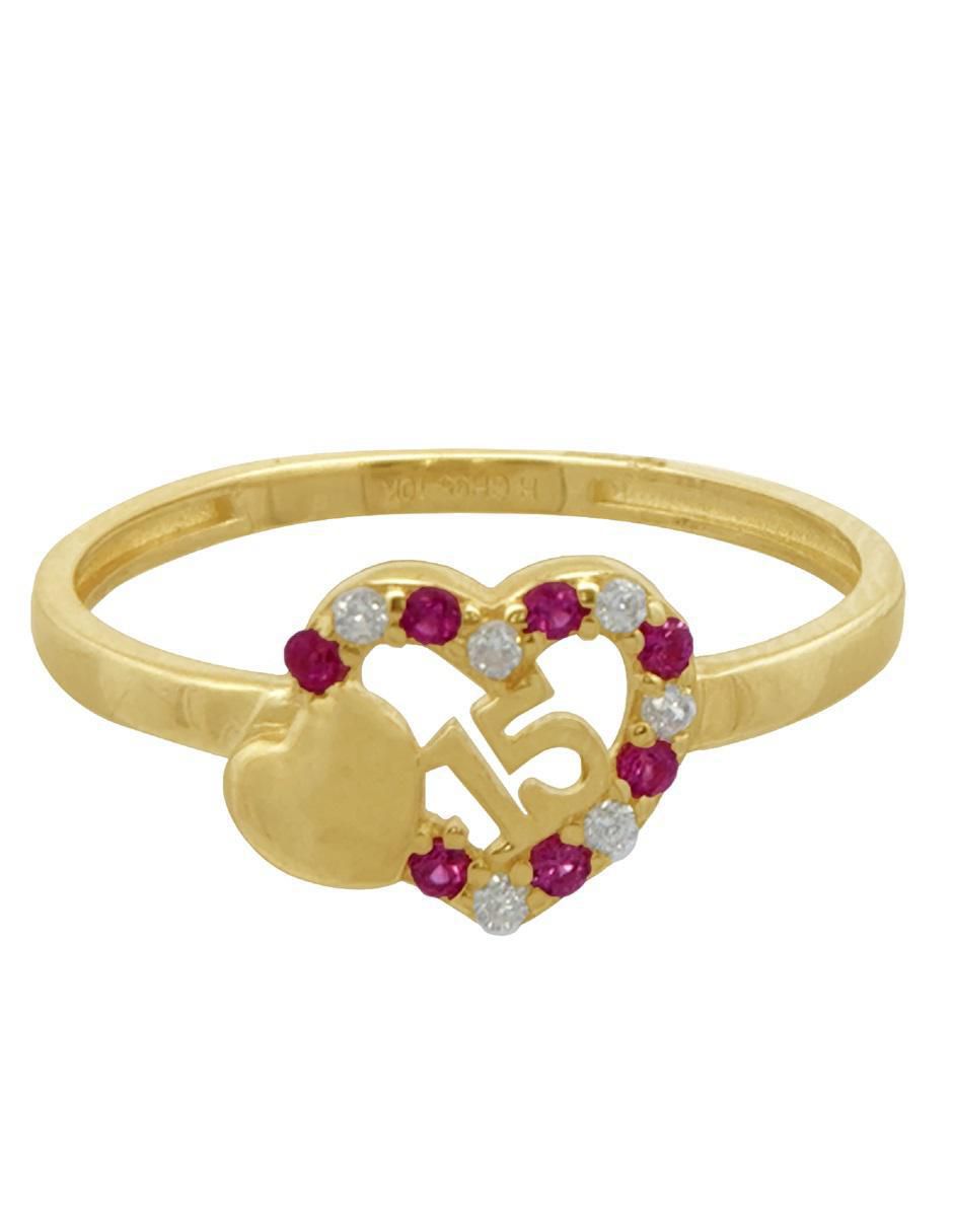 Anillo de corazón 10 k de oro zirconia pulido 1