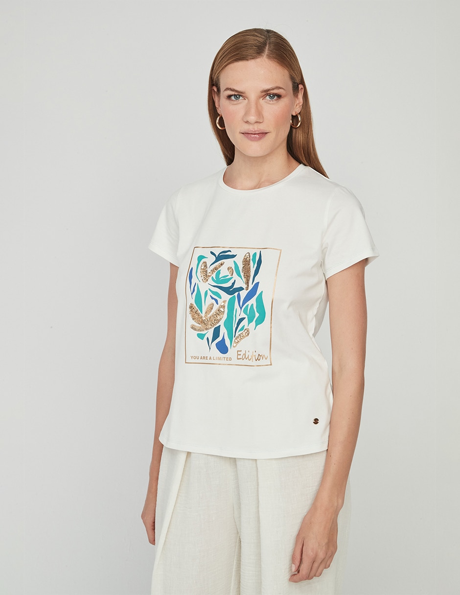 Playera manga corta cuello redondo para mujer