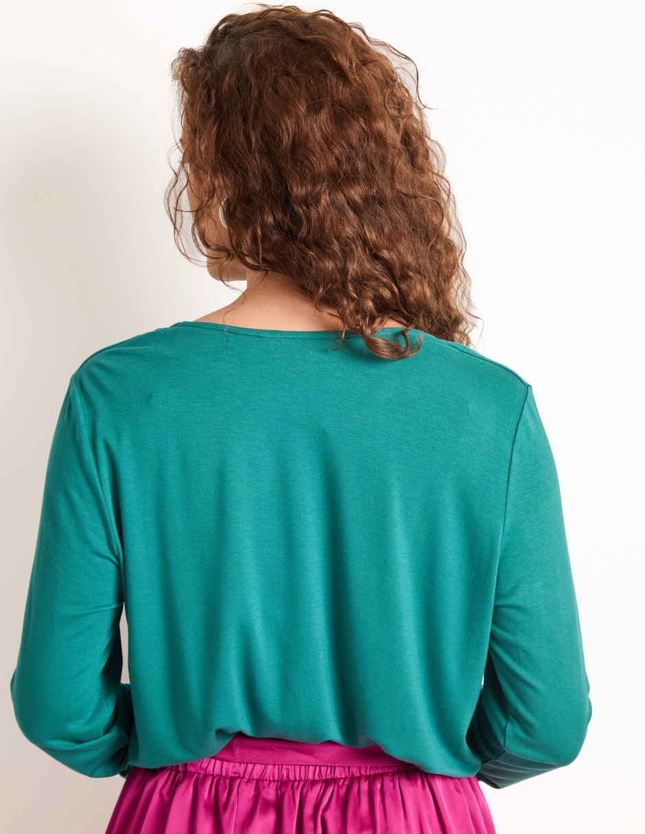 Playera manga larga cuello V para mujer 2
