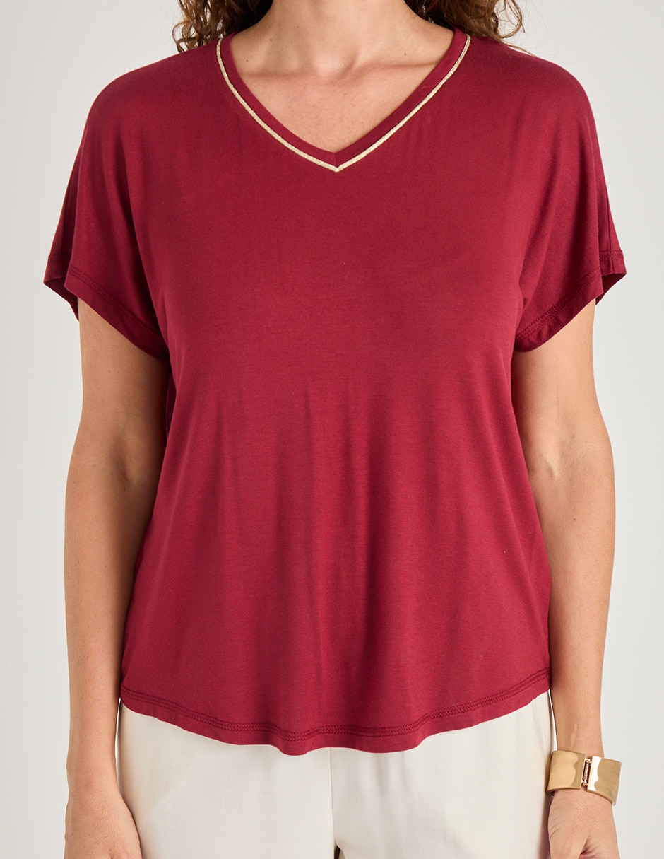 Playera manga corta cuello V para mujer 5